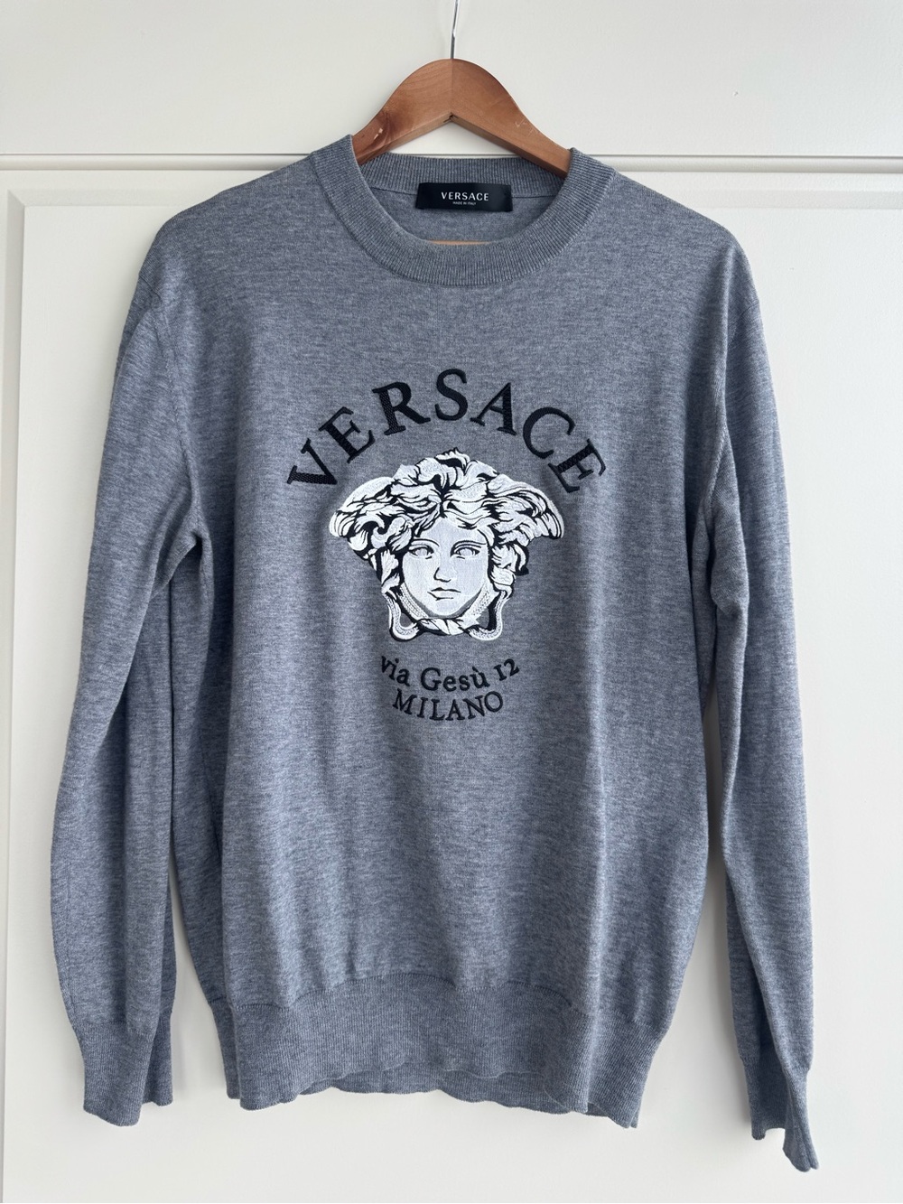 Versace Grey Crewneck Sweater with Medusa Logo
